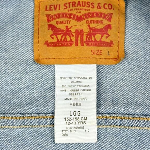 Levi's Jean Jacket Youth Sz L 12-13 Yr Light Blue Trucker Distressed READ - Picture 13 of 14